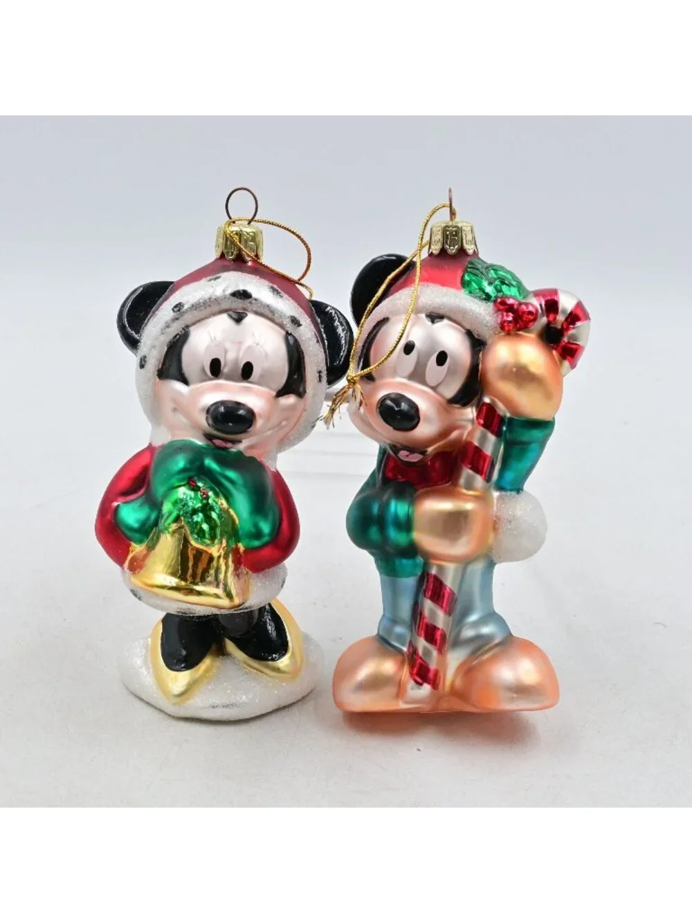 Disney Mickey & Minnie Christmas Glass Ornaments Set Holiday Figurines 2 Piece